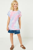 GJ3201 Light Blue Girls Tie Dye Banded Short Sleeve Tee Front