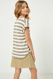 GJ3217 Mocha Girls Heathered Stripe Knit Oversized Top Back