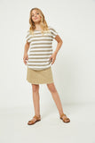 GJ3217 Mocha Girls Heathered Stripe Knit Oversized Top Full Body