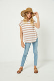 GJ3217 Peach Girls Heathered Stripe Knit Oversized Top Full Body