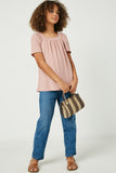 GJ3221 Mauve Ruffled Wide Neck Ribbed Knit Top Full Body