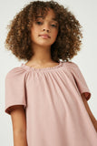 GJ3221 Mauve Ruffled Wide Neck Ribbed Knit Top Front