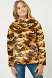 GJ3222 Mustard Girls Camo Fleece Toggle Button Top Front