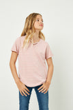 GJ3291 Pink Girls Stripe Strappy V Neck Top Front