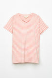 GJ3291 Pink Girls Stripe Strappy V Neck Top Flat Front