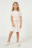 GJ3292 Off White Girls Striped Tie Waist T Shirt Dress Full Body