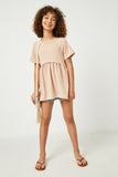 GJ3320 Blush Girls Short Sleeve Raw Edge Knit Peplum Top Full Body