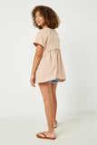 GJ3320 Blush Girls Short Sleeve Raw Edge Knit Peplum Top Back