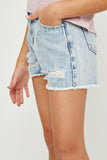 GJ3330 LIGHT_DENIM Girls Frayed Distressed Denim Shorts Side