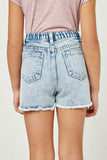 GJ3330 LIGHT_DENIM Girls Frayed Distressed Denim Shorts Back