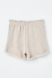 GJ3341 Grey Girls Heathered Rolled Leg Knit Shorts Back Flat