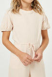 GJ3344 Blush Girls Puff Sleeve Ribbed Jumpsuit Close Up