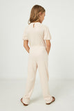 GJ3344 Blush Girls Puff Sleeve Ribbed Jumpsuit Back