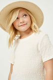 GJ3358 Ivory Girls Crumpled Textured Tee Close Up