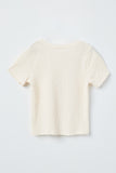 GJ3358 Ivory Girls Crumpled Textured Tee Flat Back