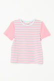 GJ3362 PINK Girls Mixed Stripe Short Sleeve Tee Front Flat