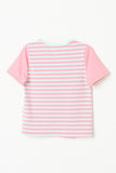 GJ3362 PINK Girls Mixed Stripe Short Sleeve Tee Back Flat