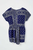 GJ3373 Navy Girls Bandana Print Pocket Knit Romper Flat Back