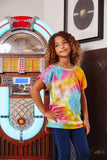 GJ3398 Mustard Girls Tie Dye Banded Cuffed Sleeve Tee Pose