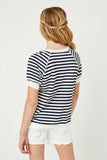 GJ3414 NAVY Girls Banded Knit Stripe Raglan Tee Back