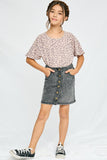 GJ3415 Black Girls Washed Button Up Denim Skirt Full Body