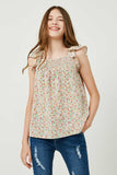 GJ3425 Mint Girls Flutter Sleeve Smocked Bodice Printed Top Front