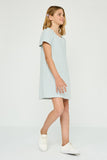 GJ3465 LIGHT BLUE Girls Textured Ribbed Stripe Off Shoulder Knit Dress Side