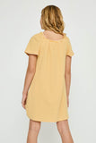 GJ3465 YELLOW Girls Textured Ribbed Stripe Off Shoulder Knit Dress Back