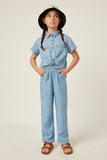 GK1011 LIGHT DENIM Girls Washed Tencel Elastic Waist Wideleg Pants Full Body