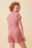 GK1013 Pink Girls Elastic Detail Button Up Collared Romper Back