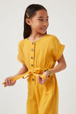 GK1020 MUSTARD Girls Textured Button Up Belted Jumpsuit Side