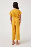 GK1020 MUSTARD Girls Textured Button Up Belted Jumpsuit Back