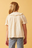 GK1037 Cream Girls Textured Floral Lace Peter Pan Collar Top Back