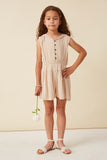 GK1048 TAUPE Girls Button Detail Hooded Romper Full Body 2