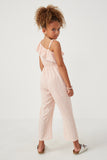 GK1100 Pink Girls Lace Trim Ruffled One Shoulder Geometric Print Jumpsuit Back