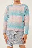 GK1117 Pink Mix Girls Ribbed Ruffle Pullover Ombre Sweater Front 2