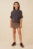 GK1191 Charcoal Girls Garment Dyed Tencel Button Up Shirt Full Body