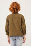 GK1191 Olive Girls Garment Dyed Tencel Button Up Shirt Back