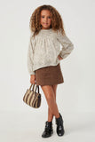 Girls Ditsy Print Smocked Detail Long Sleeve Top Pose