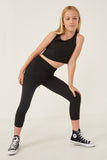 GK1200 Mauve Girls Cropped Solid Active Leggings Front