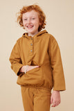 GK1211 Mustard Girls Buttoned Cargo Pocket Hooded Top Front