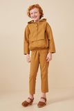 GK1211 Mustard Girls Buttoned Cargo Pocket Hooded Top Full Body