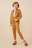 GK1212 Mustard Girls Button Up Chest Pocket Twill Shacket Full Body