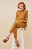 GK1212 Mustard Girls Button Up Chest Pocket Twill Shacket Pose