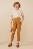 GK1213 Mustard Girls Buttoned Pocket Tapered Twill Pants Full Body