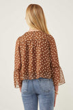 GK1288 BROWN Girls Daisy Print Tiered Chiffon Top Back