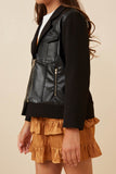 GK1290 Black Girls Mixed Media Zipper Detail Biker Jacket Detail