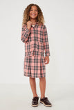 GK1313 Pink Girls Patch Pocket Plaid Shirt Jacket Full Body