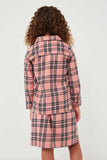 GK1313 Pink Girls Patch Pocket Plaid Shirt Jacket Back