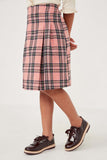 GK1314 Pink Girls Pleated Plaid Midi Skirt Side